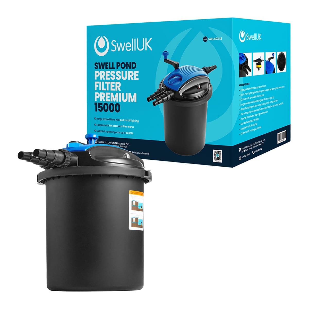 Swell UK Pressure Filter Premium 15000. UV Clarifier and Garden Pond Filter. Featuring Biological and Mechanical Media with a 1 Year Guarantee