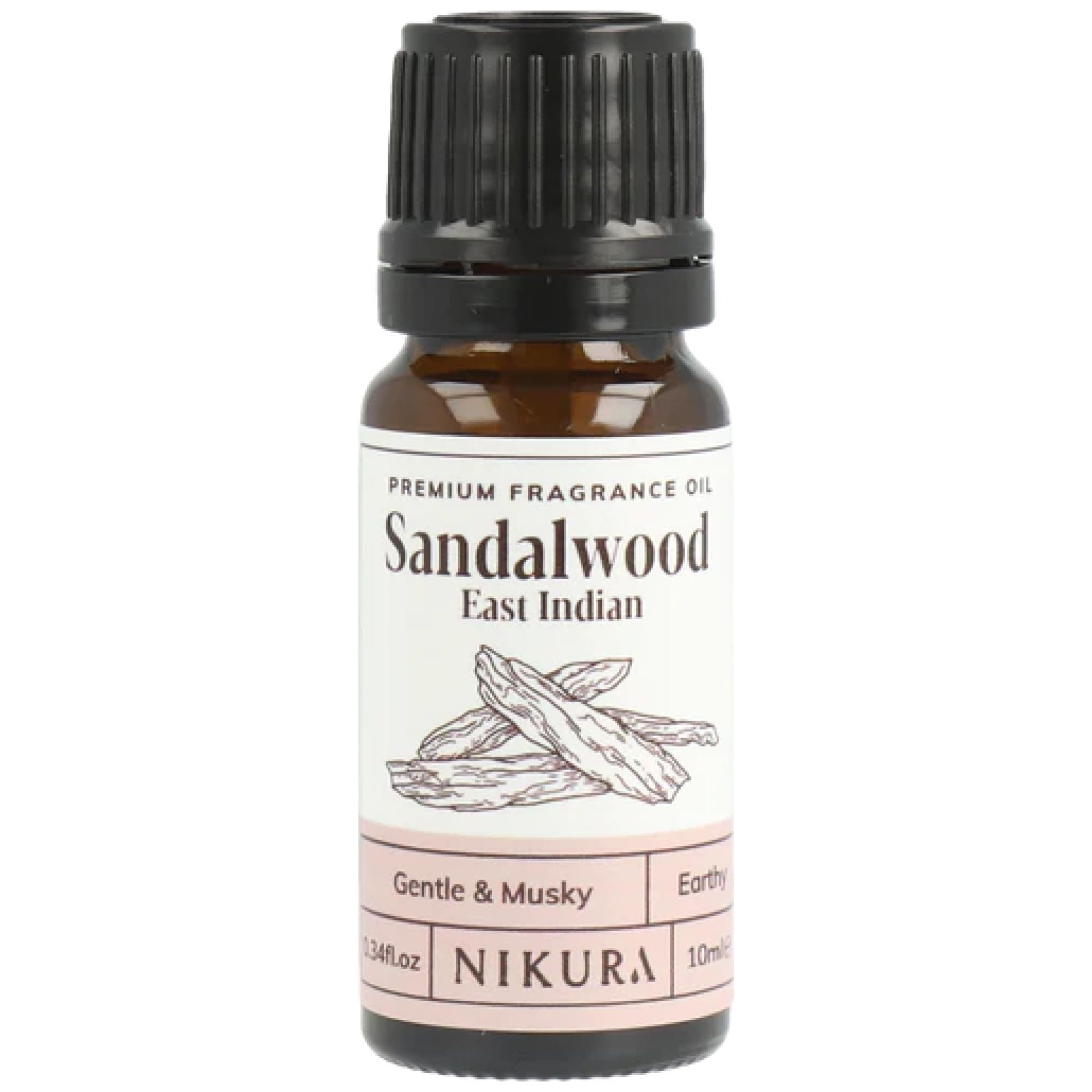 Nikura Sandalwood (East Indian) Fragrance Oil - 10ml | Perfect for Soap and Candle Making, Wax Melts, Diffuser for Home, Oil Burners | Great for use in Bath Bombs, Perfume Fragrance, Candle Scents