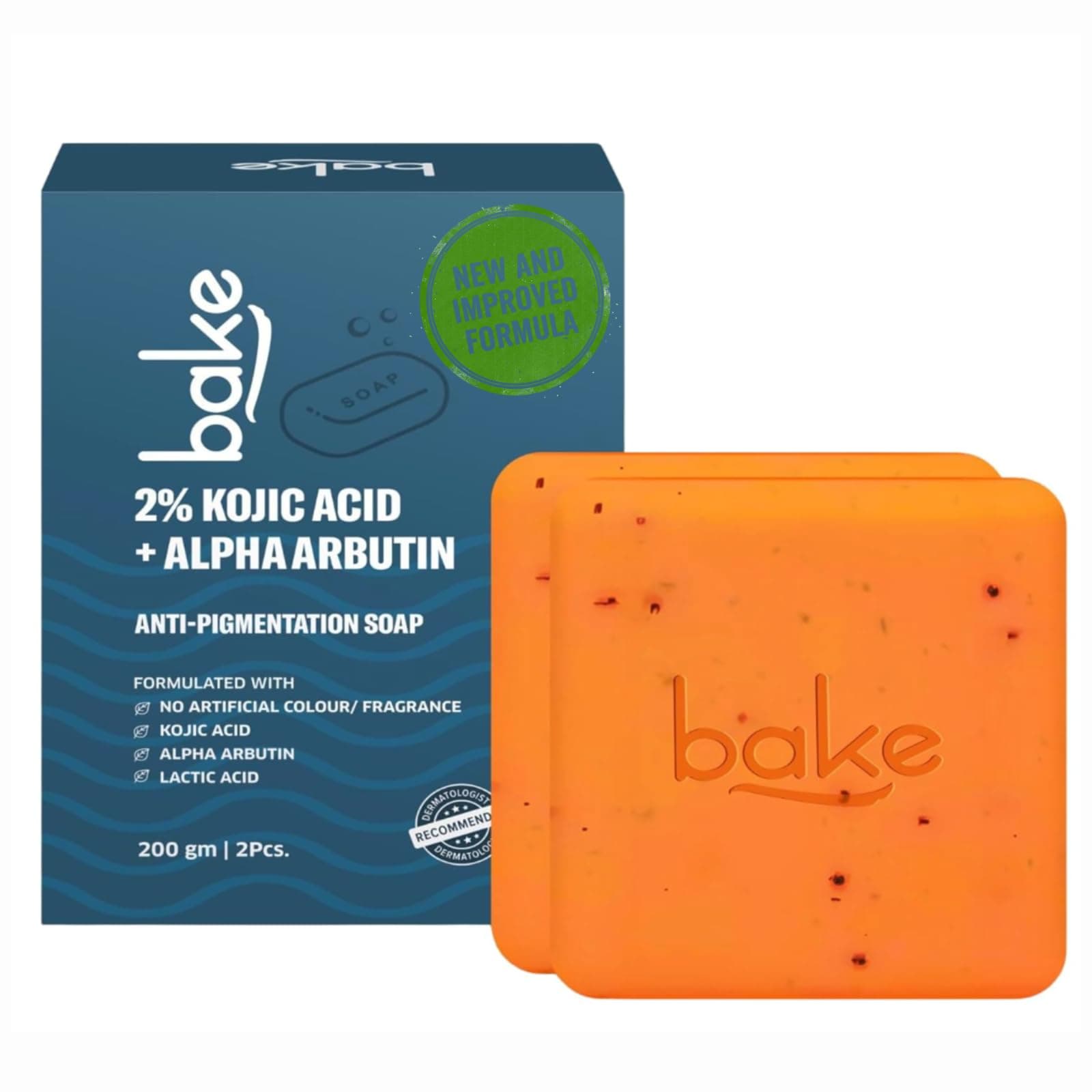 BAKE 2% Kojic Acid Scrub Treatment Soap (200 Gms, 2 Pcs) for Pigmentation, Dark Spots & Tan Removal | Brightens Underarms, Knees & Elbows | With Alpha Arbutin, Niacinamide & MelasaRx™ Complex | For