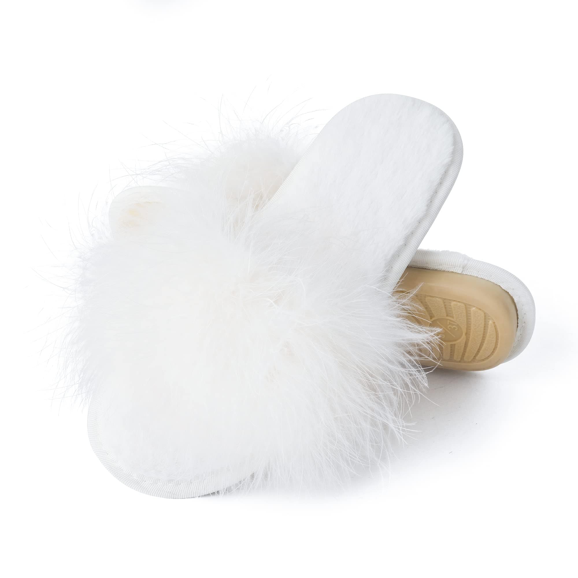 Women's Furry Slippers Open Toe Fuzzy Slippers Memory Foam Fluffy House Sandal