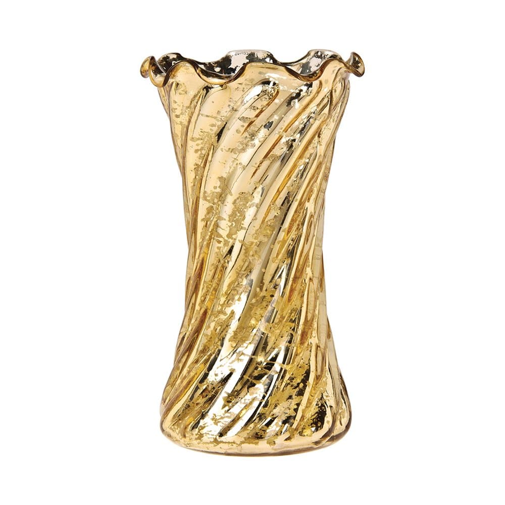 Cultural Intrigue Luna Bazaar Vintage Mercury Glass Vase (6-Inch, Grace Ruffled Swirl Design, Gold) - Decorative Flower Vase - for Home Decor and Wedding Centerpieces