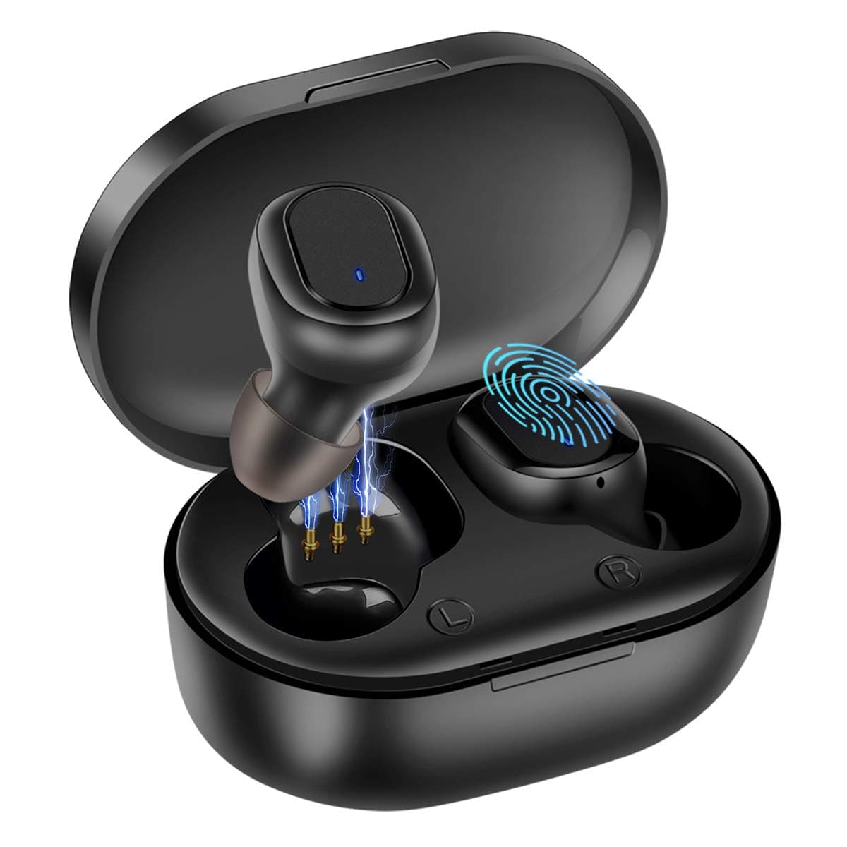 True Wireless Earbuds, BassPal Bluetooth 5.0 Headphones TWS in-Ear Mini Headset w/Mic IPX7 Waterproof, Deep Bass 3D Stereo Sound, Portable Charging Case, Noise Canceling Earphones for Sports Running