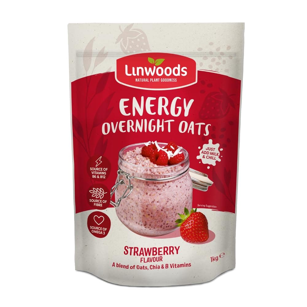 Strawberry Energy Overnight Oats | 1kg Porridge Oats | Healthy Breakfast Food | Vegan Friendly & Gluten Free