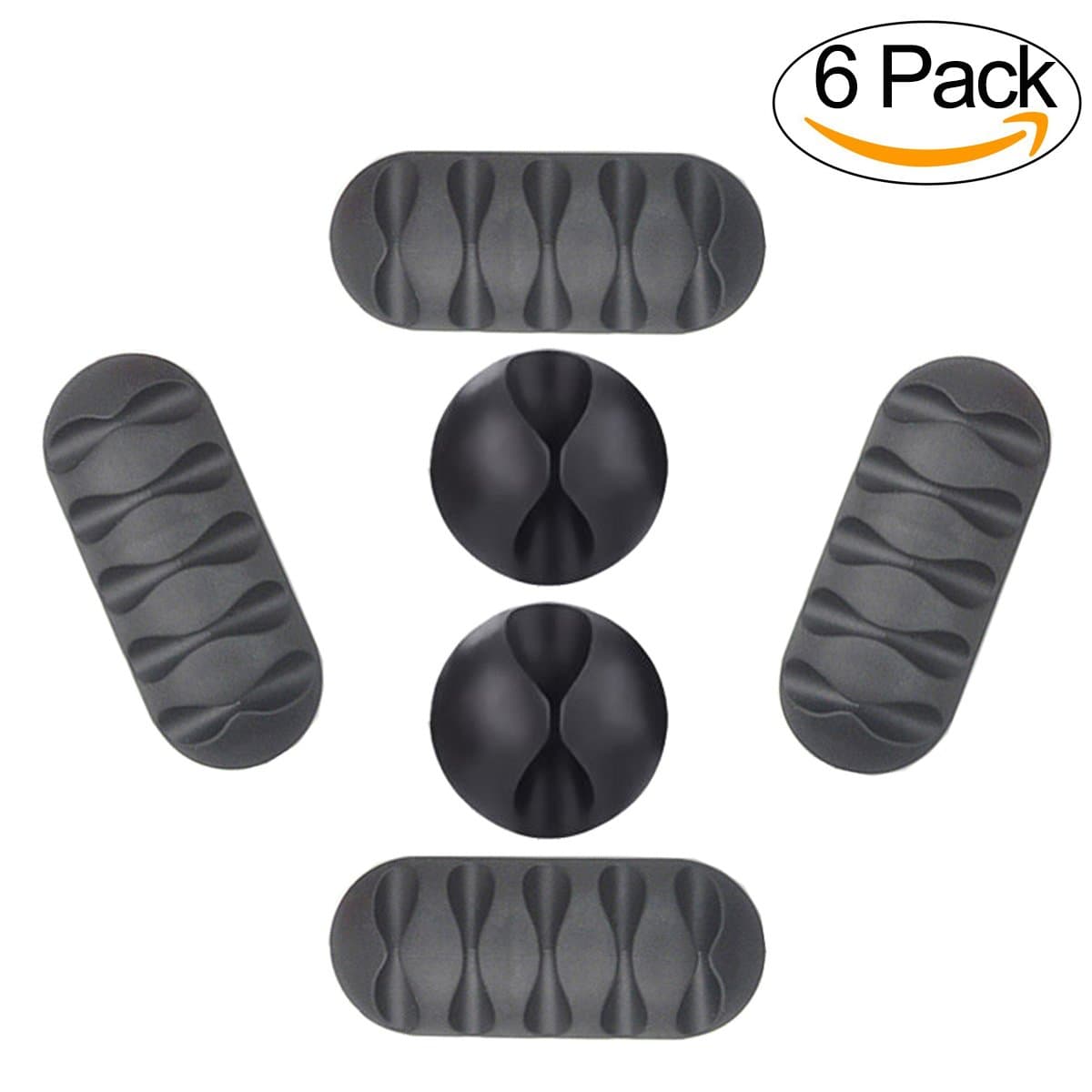 Adywe One/Five-Channels Desktop Adhesive Cable Clips Holders (6 Pack),Cable Organizer Cord Management Your Wires, Desktop & Computer, Electrical, Charging Mouse, USB Cord(Black)