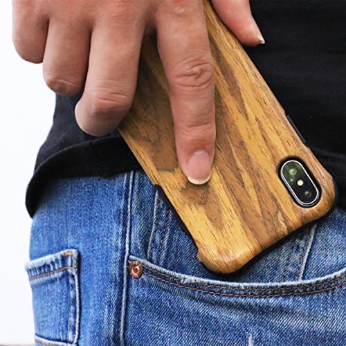 NeWisdom iPhone X XS Case Wood Shockproof Unique Hybrid Rubberized Cover Wooden over Rubber Soft Real Wood Case Cover for Apple iPhone X XS