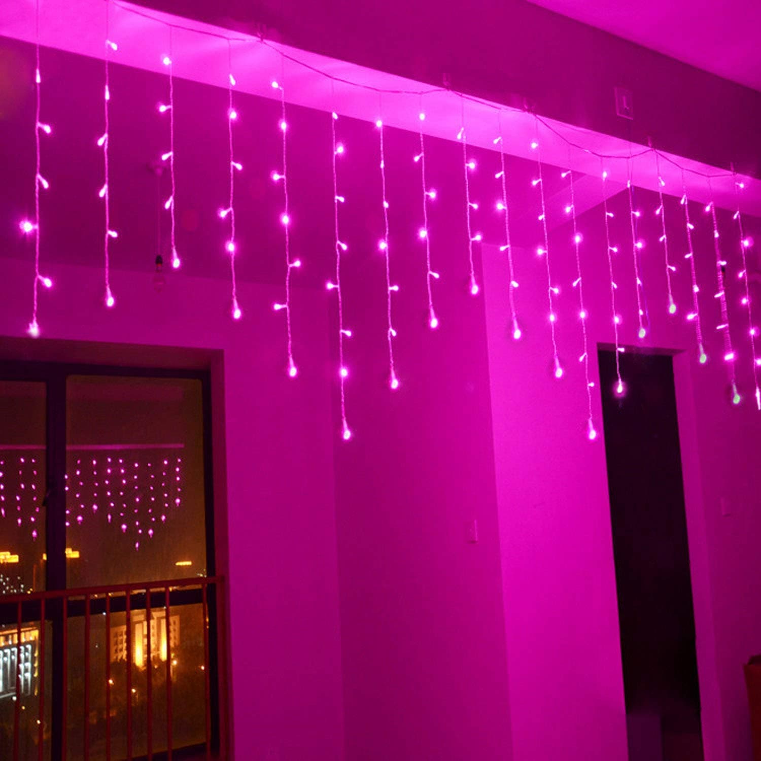 Lainin 3.5M/11ft 96 LED Linkable Fairy Curtain String Light with 8 Modes Memory Functional Controller for Indoor/Outdoor/Patio/Wedding/Christmas Party Holiday Decoration (Pink)