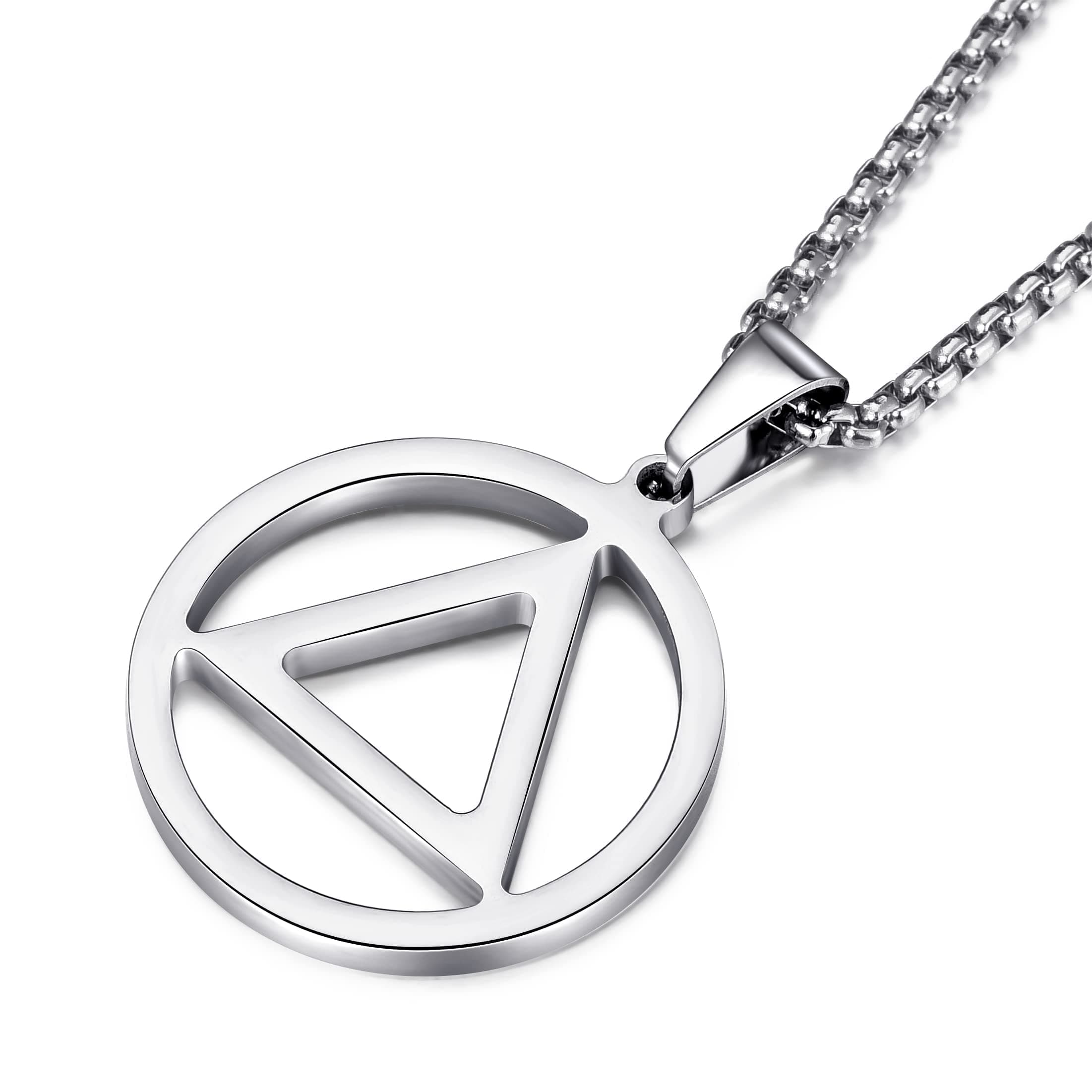 vicimavicima Sobriety Necklace for Men Stainless Steel AA Recovery Triangle Necklace Sobriety Gifts for Men
