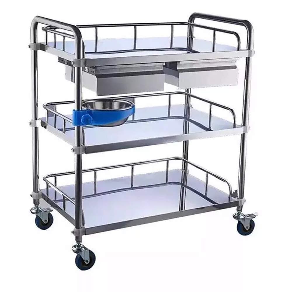 Stainless Steel Cart, Utility Cart Lab Serving Cart, 3-Tier Medical Cart with Wheels Lab Carts Serving Cart Shelf Dental Utility Rolling Cart