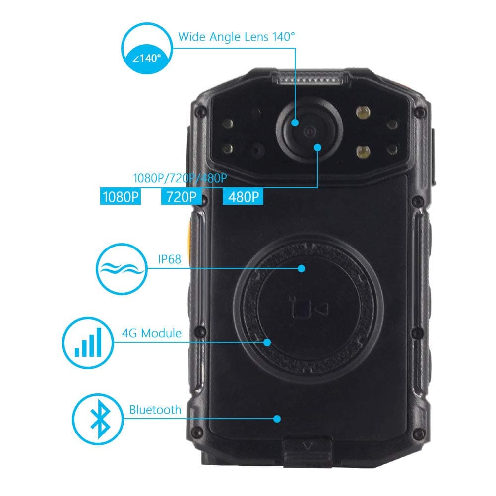 ONETHINGCAM C310 4G Dual Camera Bluetooth Wifi GPS Touch Screen 32GB Memory 140 Degree Wide Angle Lens 1080P IR Night Vision Waterproof Body Worn Camera