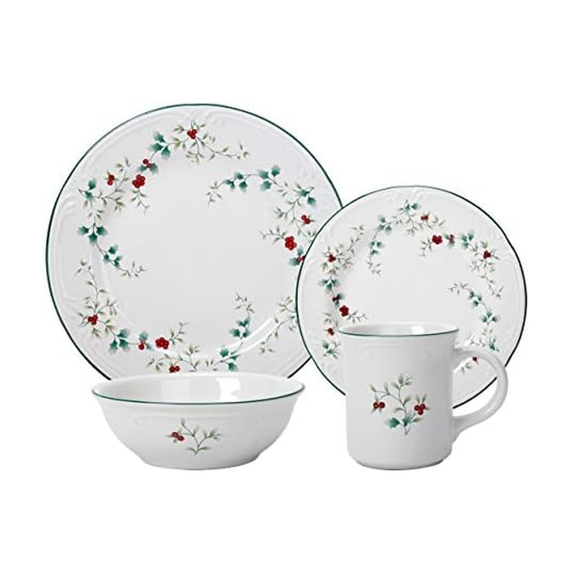 Pfaltzgraff 5072007 Winterberry Holiday 16 Piece Dinnerware Set, Service for 4, White