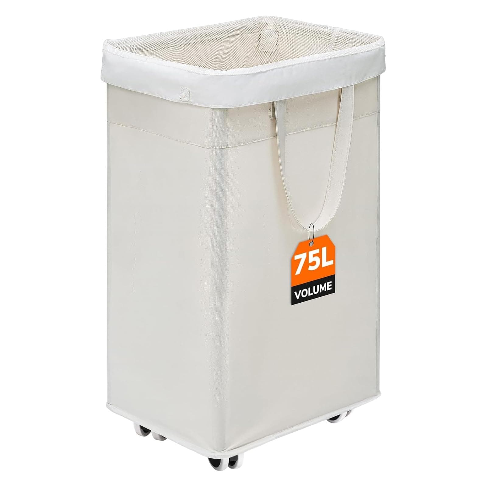 CHICVITA Collapsible Laundry Hamper on Wheels, 75L Clothes Laundry Basket with Removable Wash Bag for Dorms, Clothes Hamper with Handles, White