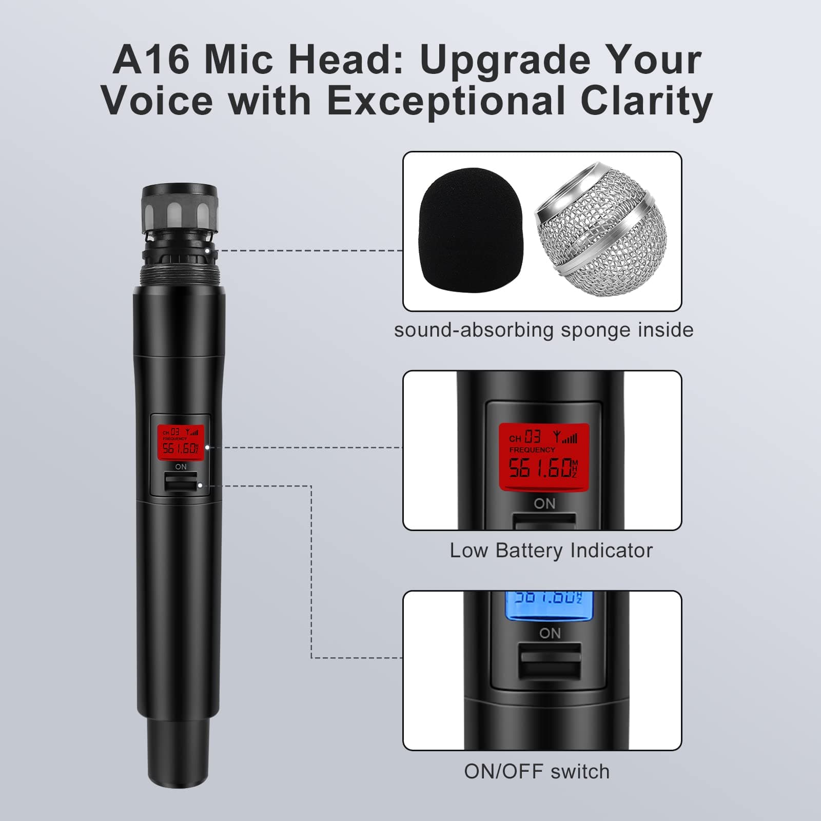 4-Channel Wireless Microphone System,Quad UHF Metal Cordless Mic, 4 Handheld Mics,Long Distance150-200Ft,Fixed Fre.