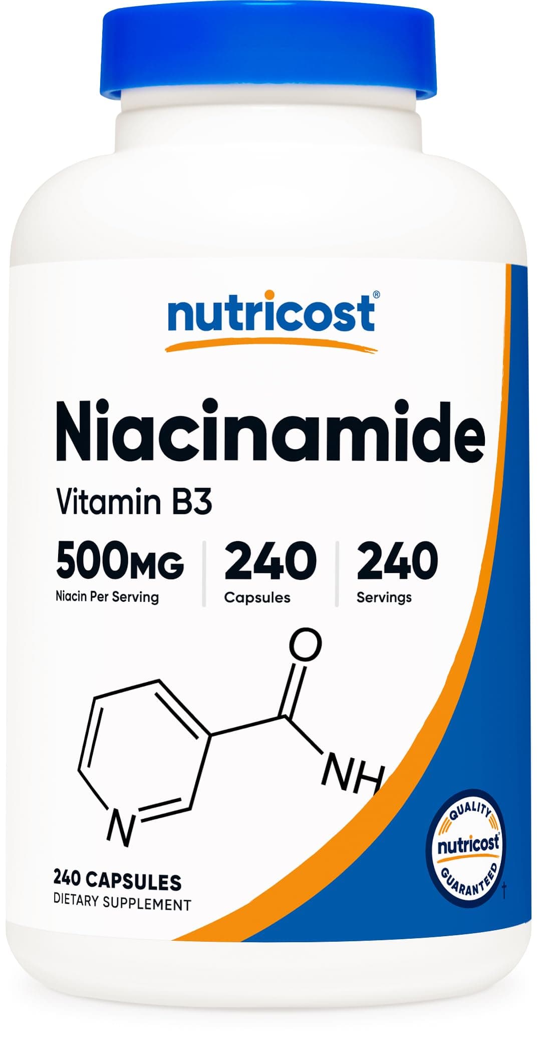 Niacinamide (Vitamin B3) 500mg, 240 Capsules - Non-GMO, Gluten Free, Flush Free Vitamin B3