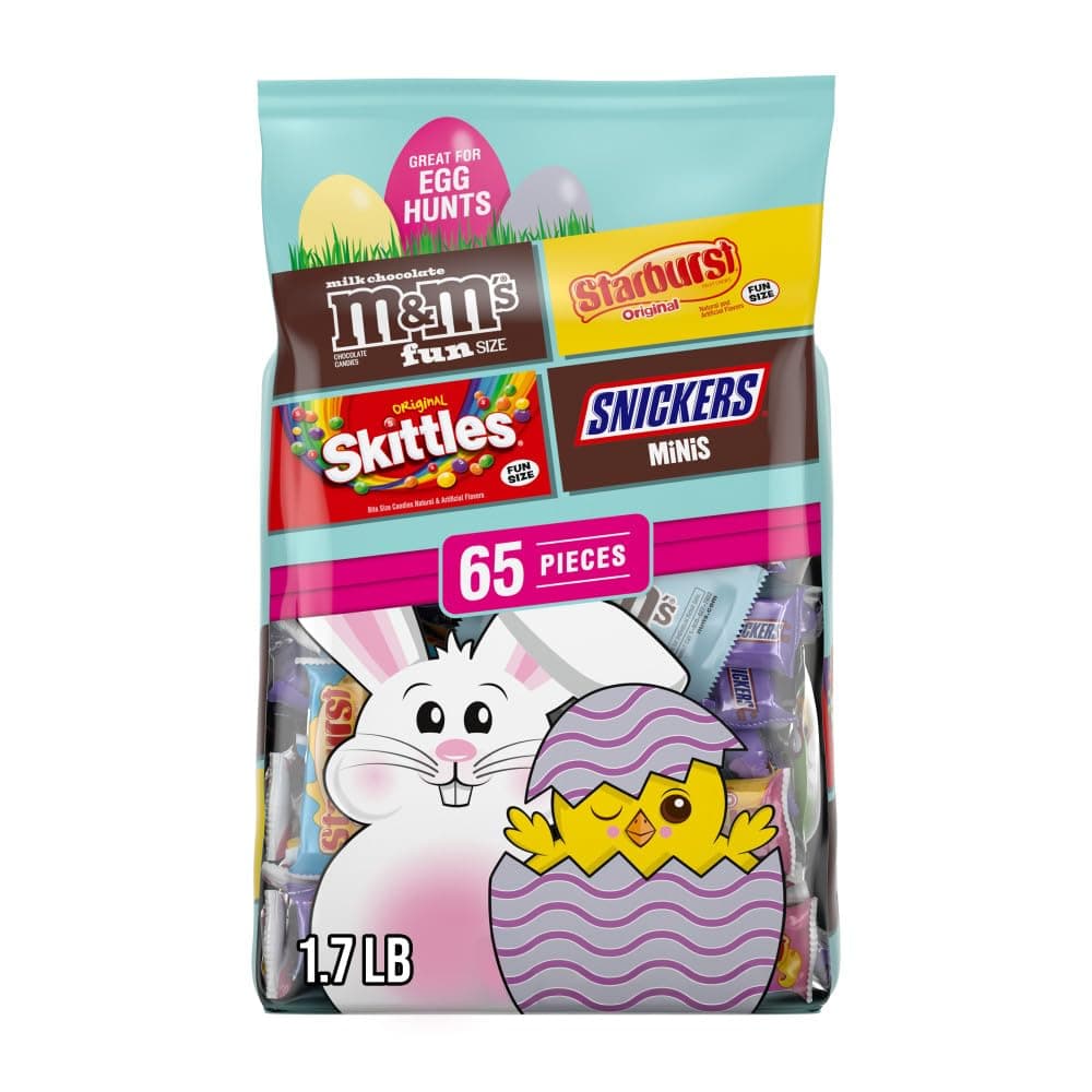 M&M'S, SKITTLES, SNICKERS & STARBURST Easter Basket Stuffers Variety Pack, 65 Ct Bulk Bag