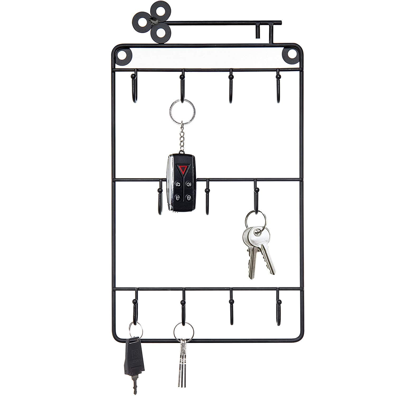 Soota Keys Holder Decorative Wall Mounted 11-Hook Key & Lanyard Rack Organizer for Entryway, Kitchen, Mudroom, Home Office Organization (Black)