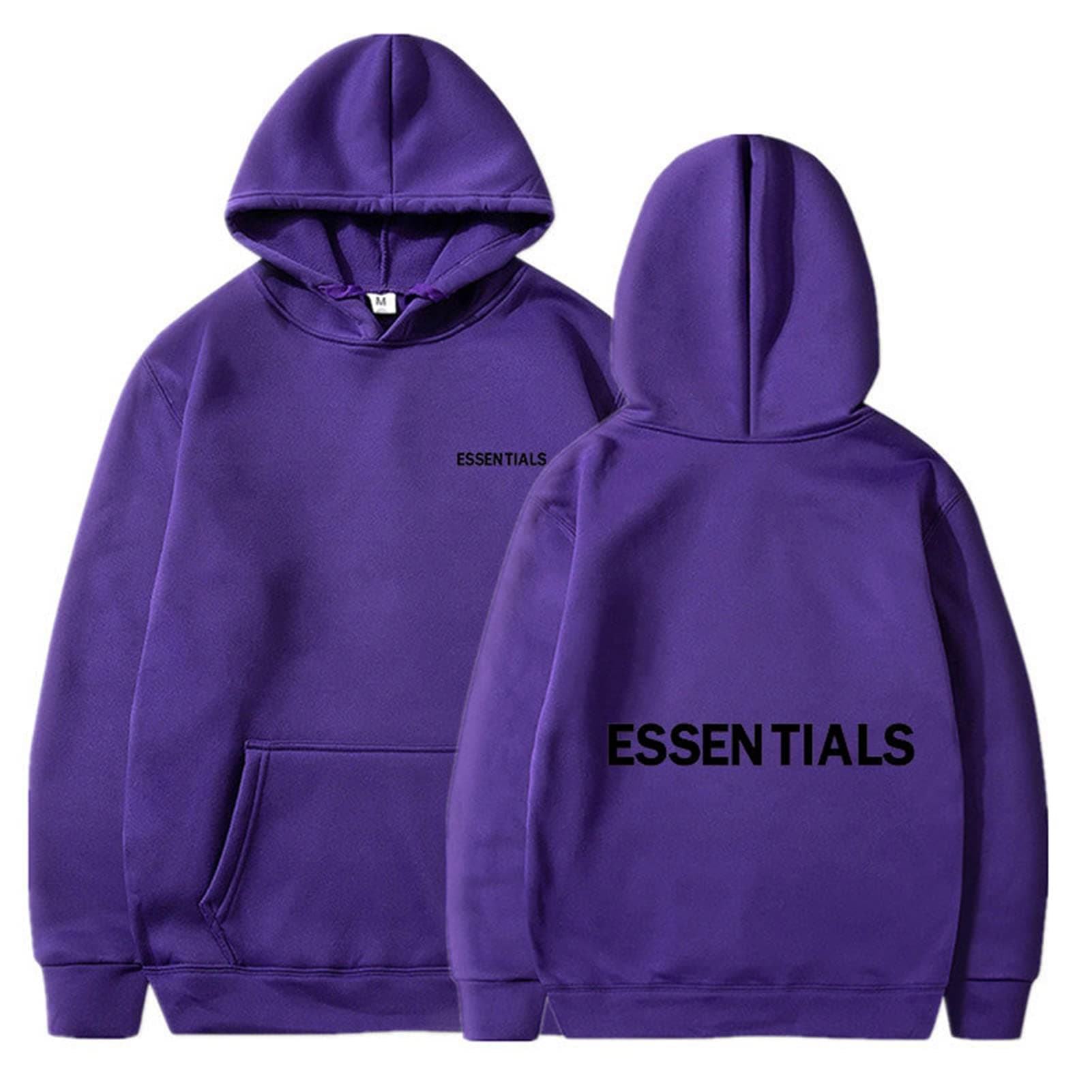 LDLDFOG Essentials Hoodie Fear of God Men’s Sweatshirts Long Sleeve Pullover Hoodie Hooded Jacket Drawstring Hoody Tops With Pockets and Letter Print,Lightweight Purple-L