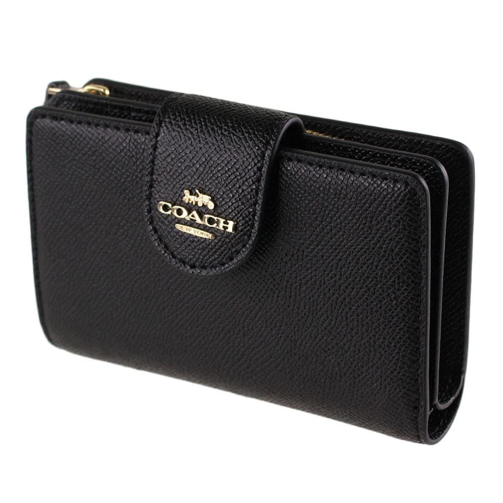 COACH Medium Leather Corner Zip Wallet in Black - Gold, Style No. 6390, Gold/Black, Medium Leather Corner Zip Wallet