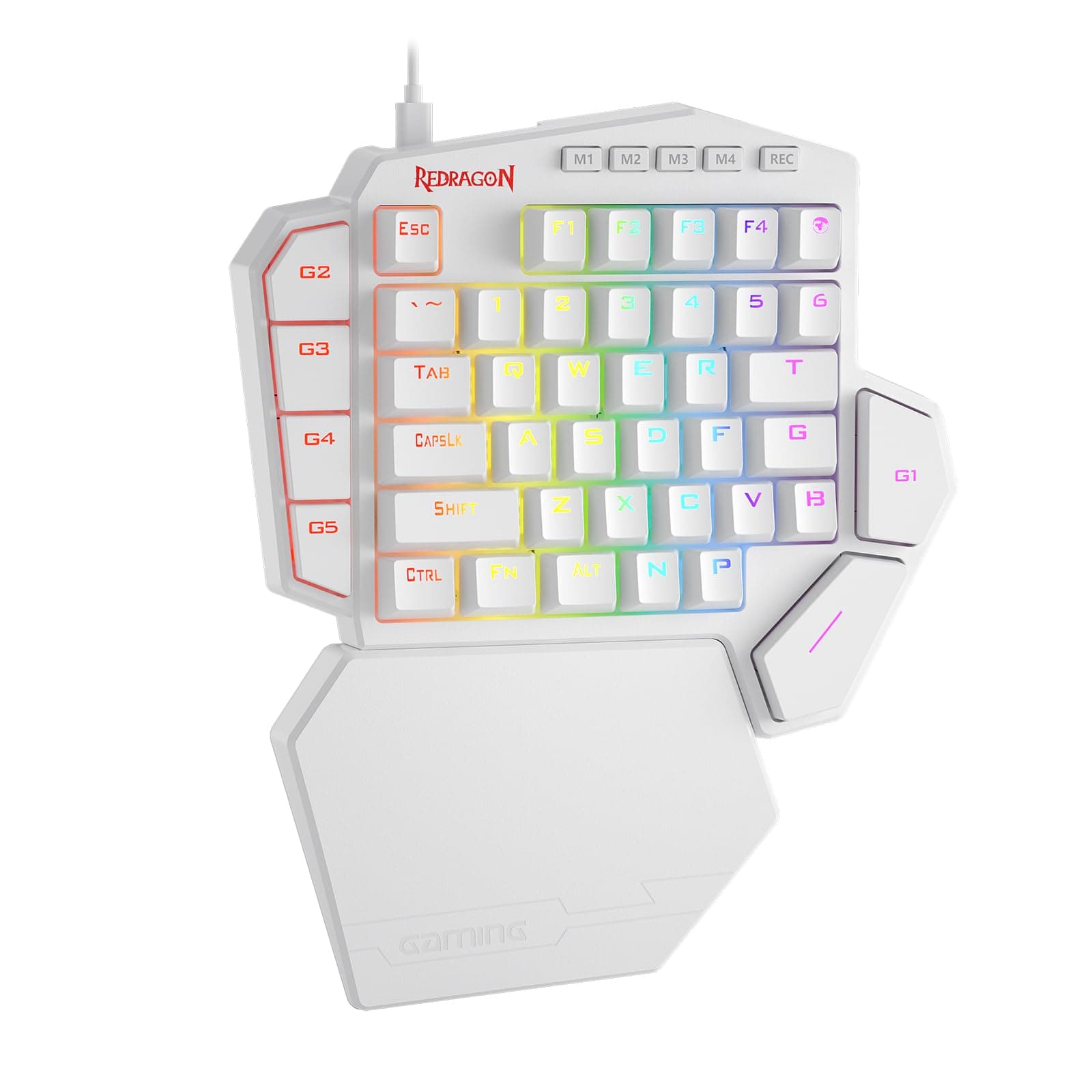 Redragon K585 DITI One-Handed RGB Mechanical Gaming Keyboard, Type-C Professional Gaming Keypad with 7 Onboard Macro Keys, Detachable Wrist Rest, 42 Keys (White, Blue Switch)