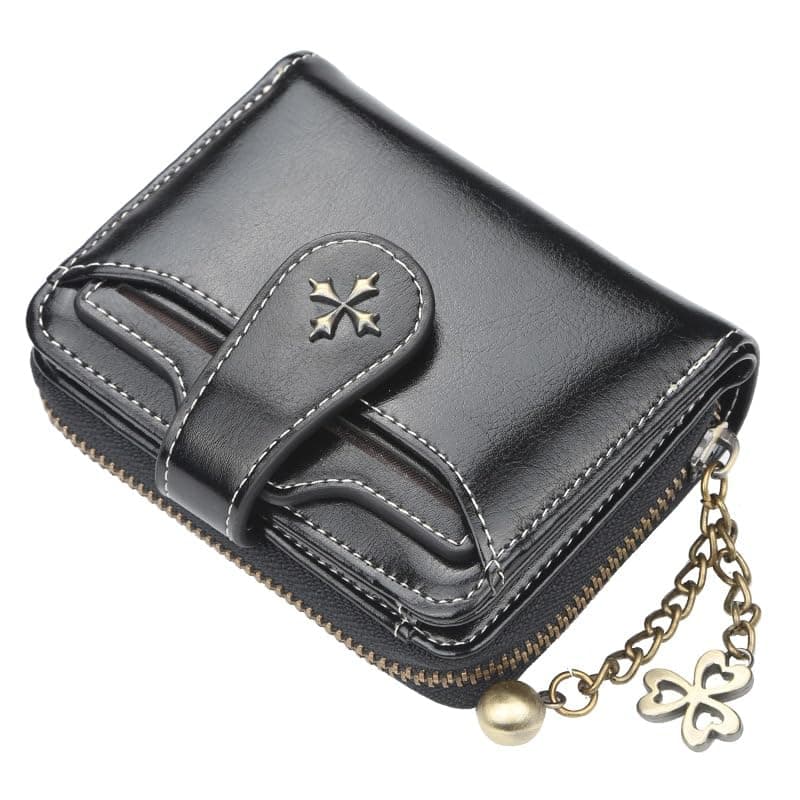 Small Wallet for Women Zip Bifold Vintage Wallet Goth Purse Mini Leather Cash Wallets with Zipper Coin Pocket, Black, S