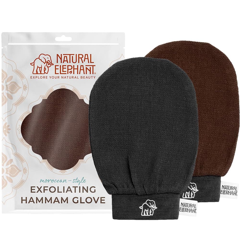 Natural Elephant Exfoliating Hammam Glove - Face and Body Exfoliator Mitt (Pure Black and Chocolate Brown (Pack of 2))