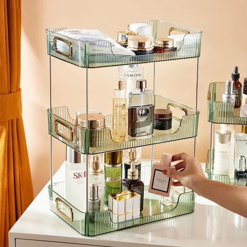 HYTTER Bathroom Counter Tray, 3 Tier Perfume Tray Vanity - Modern, Durable, and Clear Vanity Organizer (Green Clear)