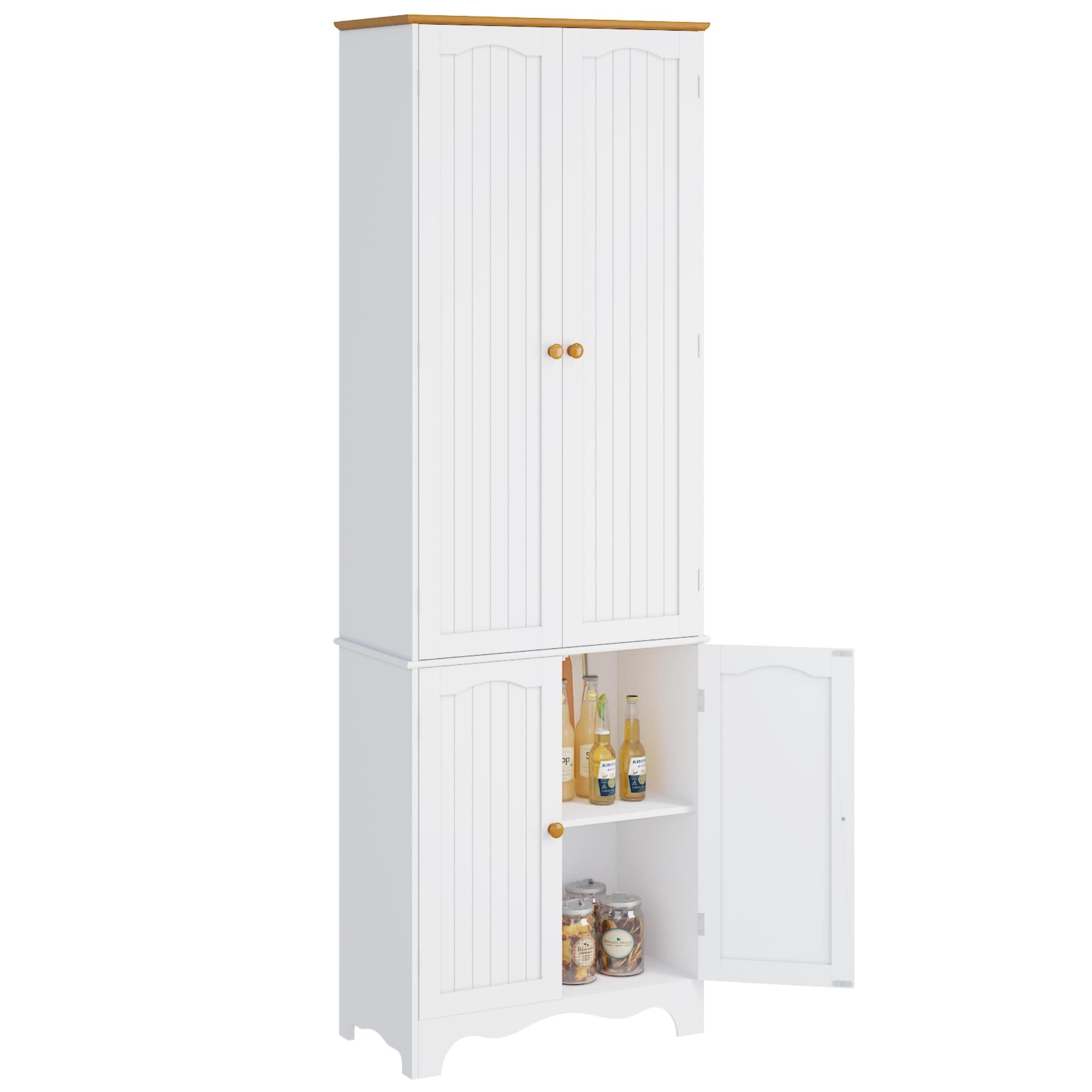 72" Kitchen Pantry Cabinet, Freestanding Storage Cabinet, Tall Food Pantry with Doors and Adjustable Shelves, Utility Floor Cabinet for Kitchen Dining Room Living Room, White