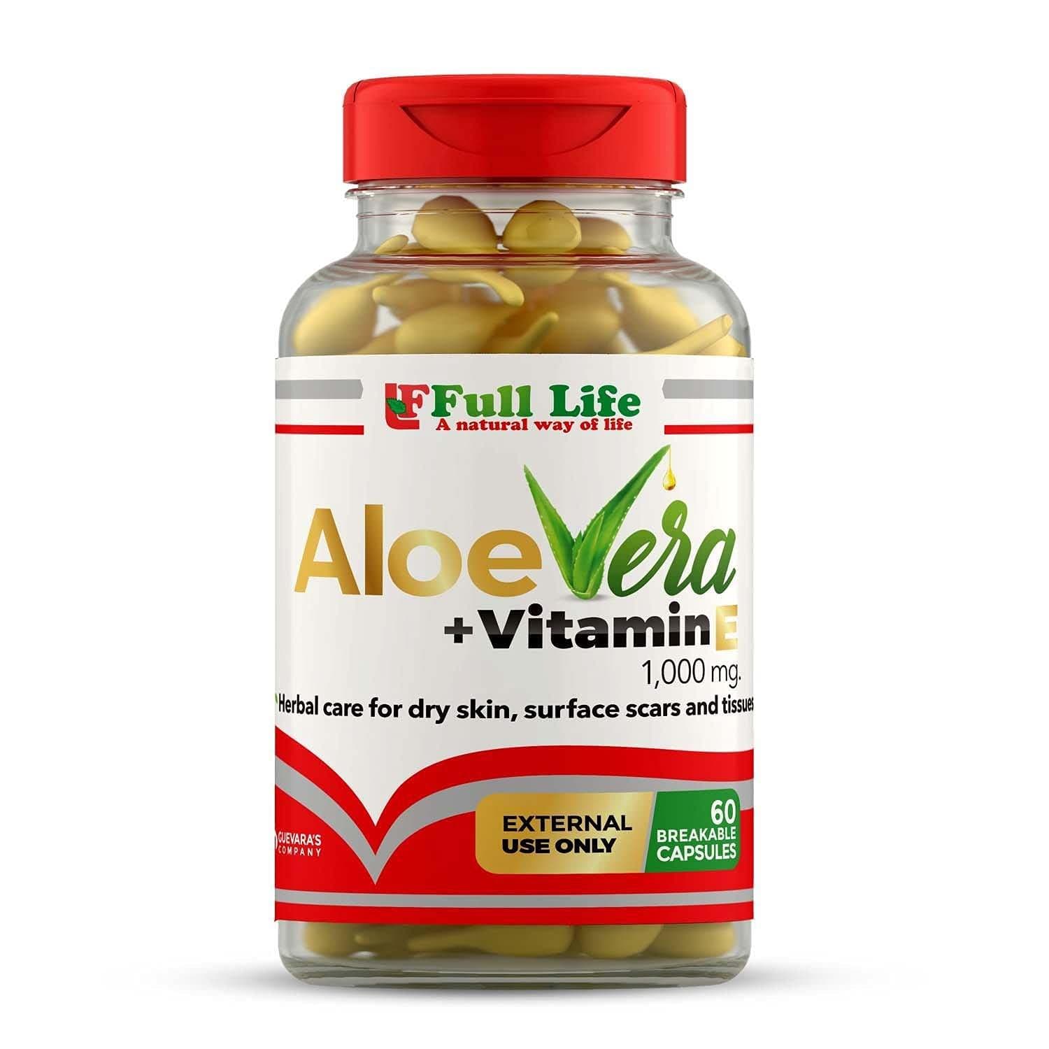 Full LifeAloe Vera + Vitamin E, 60 Breakable Capsules - Moisturising, Anti-aging - healthy skincare