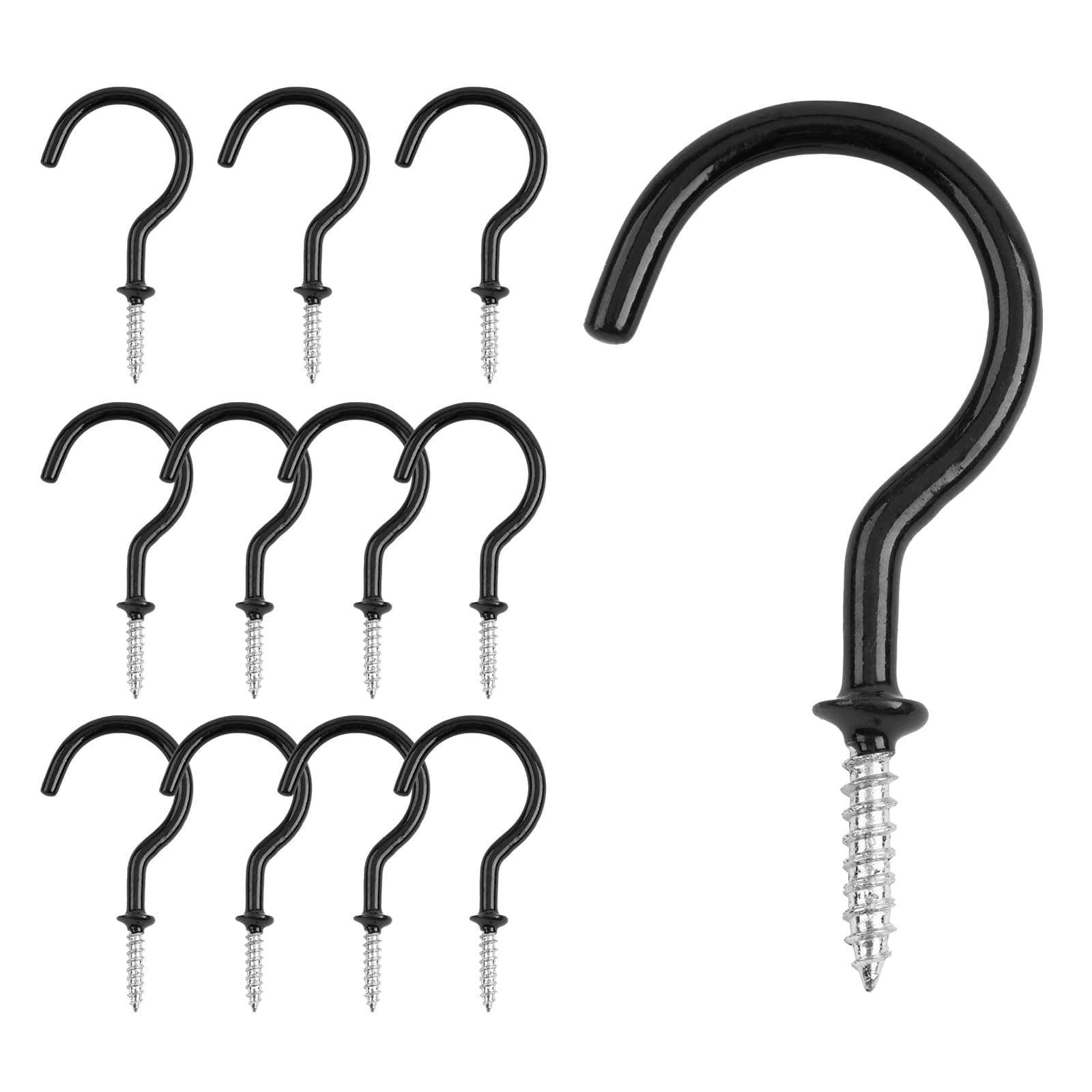 12 Pcs 2 Inch Black Mug Cup Hooks - Screw in Plastic Coated Ceiling Hooks for Wood, Under Cupboard, Cabinet Shelf, Hanging Plant and Kitchen Utensils