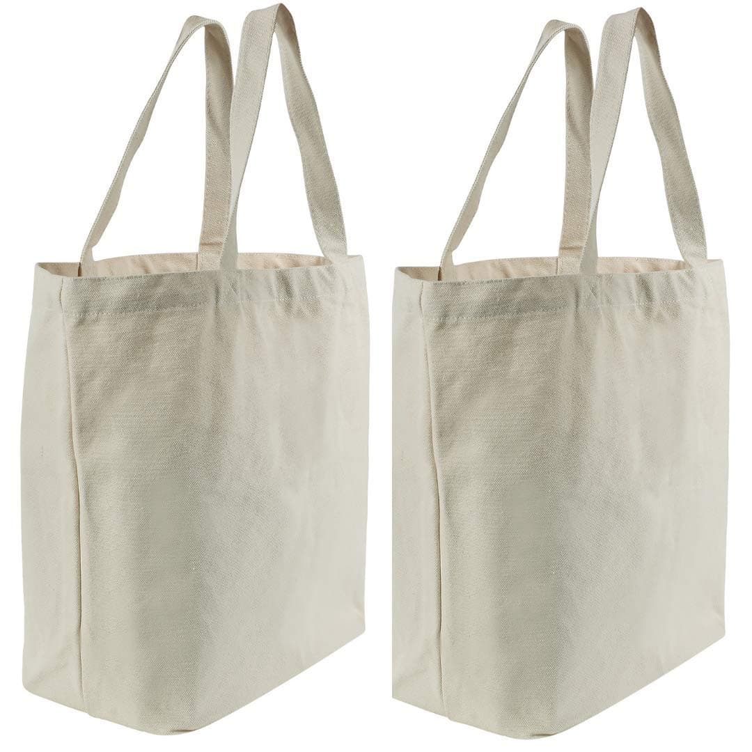 HYP CREATIONSTuff Canvas Tote Bag (2 Pack) | Premium Quality Large Heavy-Duty Canvas Bag with Gusseted Flat Bottom | Perfect for Reusable Grocery Bags | Teacher Book Bags | Beach Bags