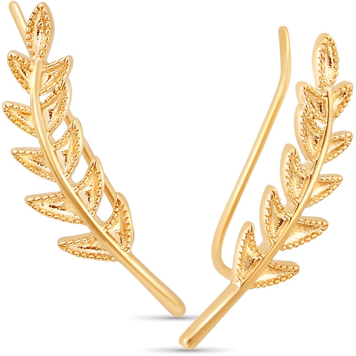 14K Gold Plated or Silver Tone Ear Crawler Earrings for Women - Delicate Leaf Ear Climbers, Hypoallergenic Ear Cuff Studs, Safe for Sensitive Ears