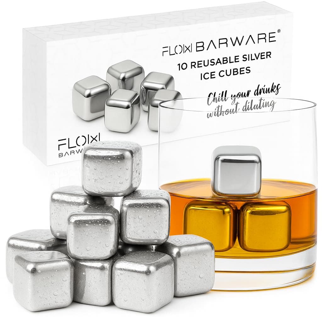 FLOW Barware Metal Whiskey Stones | 10x Metal Ice Cubes for Whiskey, Wine & G...