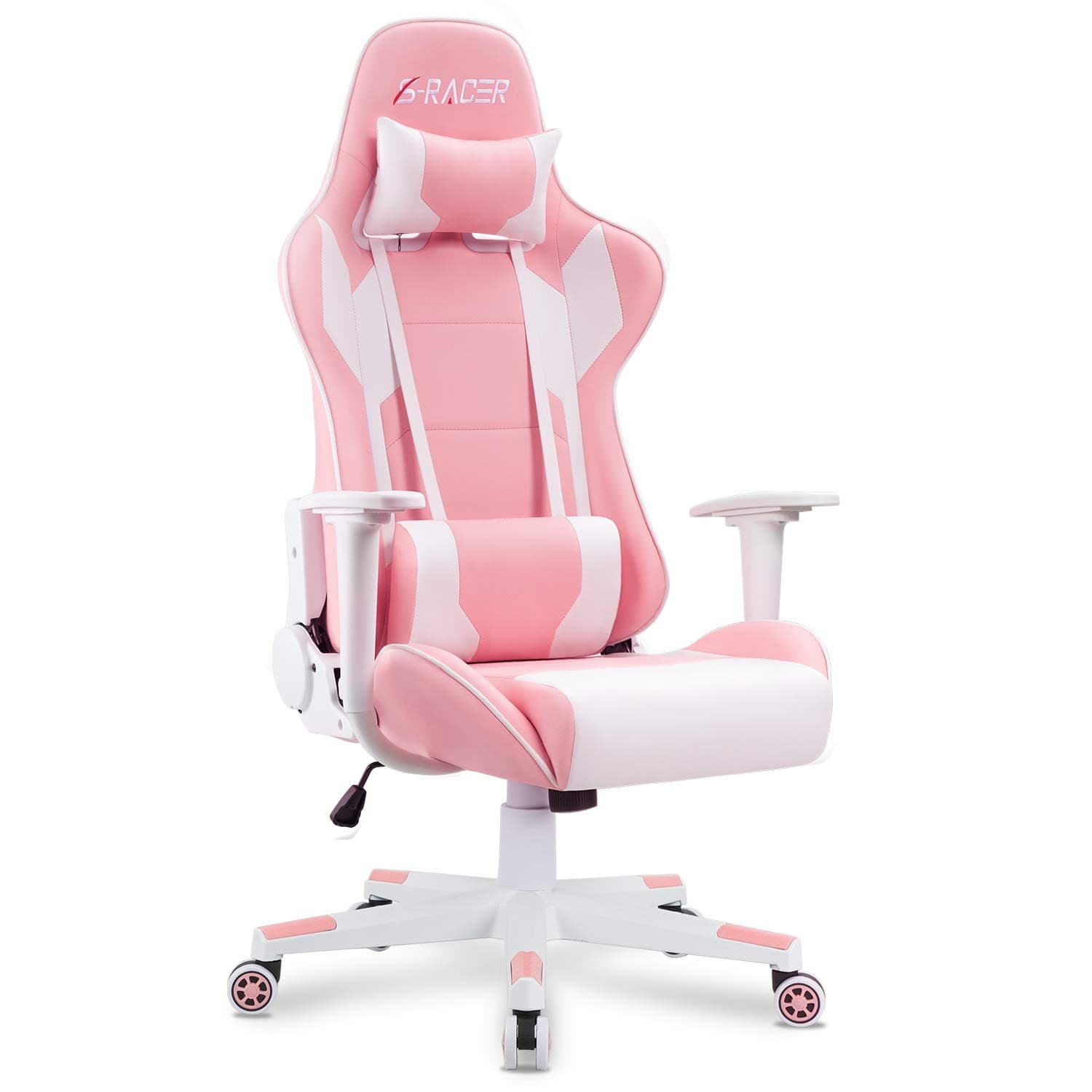 Gaming Chair, Office Chair High Back Computer Chair Leather Desk Chair Racing Executive Ergonomic Adjustable Swivel Task Chair with Headrest and Lumbar Support(Pink)