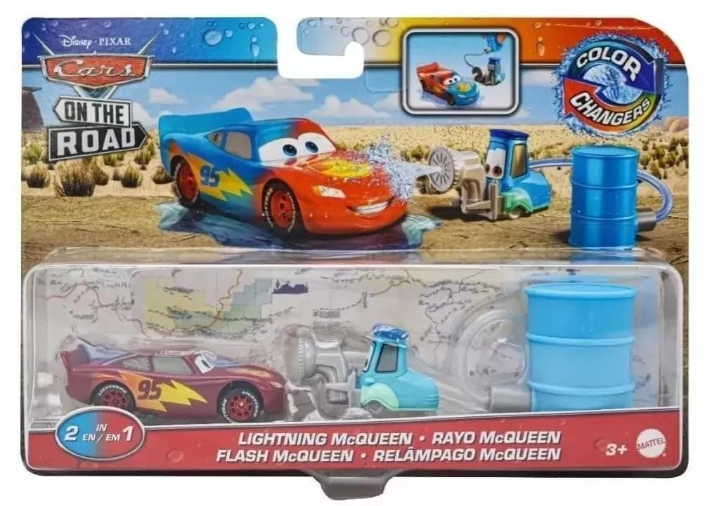 Cars Toys Cars Color Changers 2022 Cars On The Road Lightning McQueen with Guido