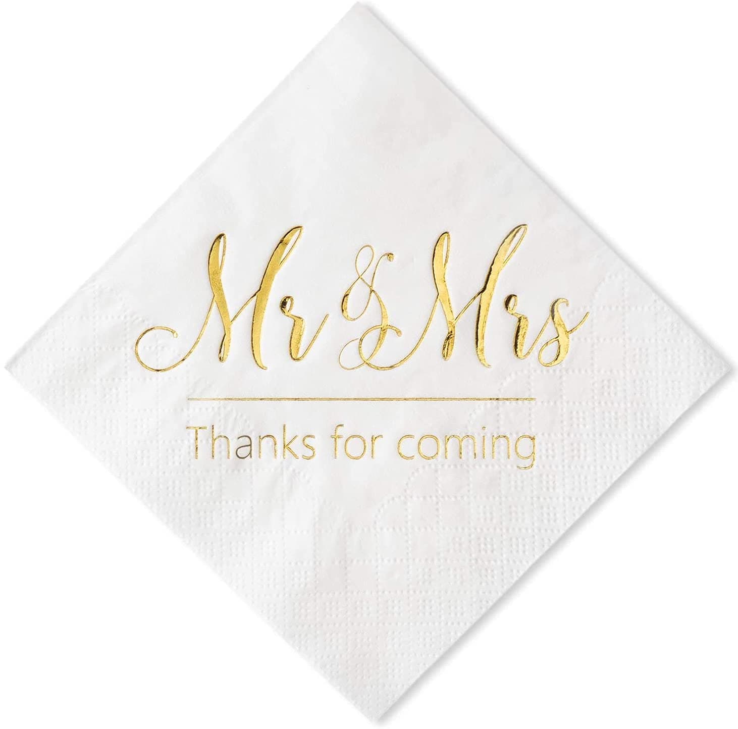 Crisky Wedding Napkins Mr Mrs Gold Cocktail Beverage Dessert Napkins for Wedding Shower Engagement Party Decorations, 100 Pcs, 3-Ply