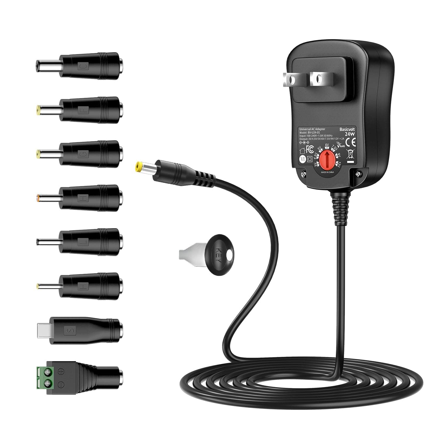 Universal AC/DC Adapter Multi-Voltage Switching Power Supply, Universal Charger with 11 DC Tips for 3V 4.5V 5V 6V 7.5V 9V 12V Household Electronics - 2.0A 24Watt Max