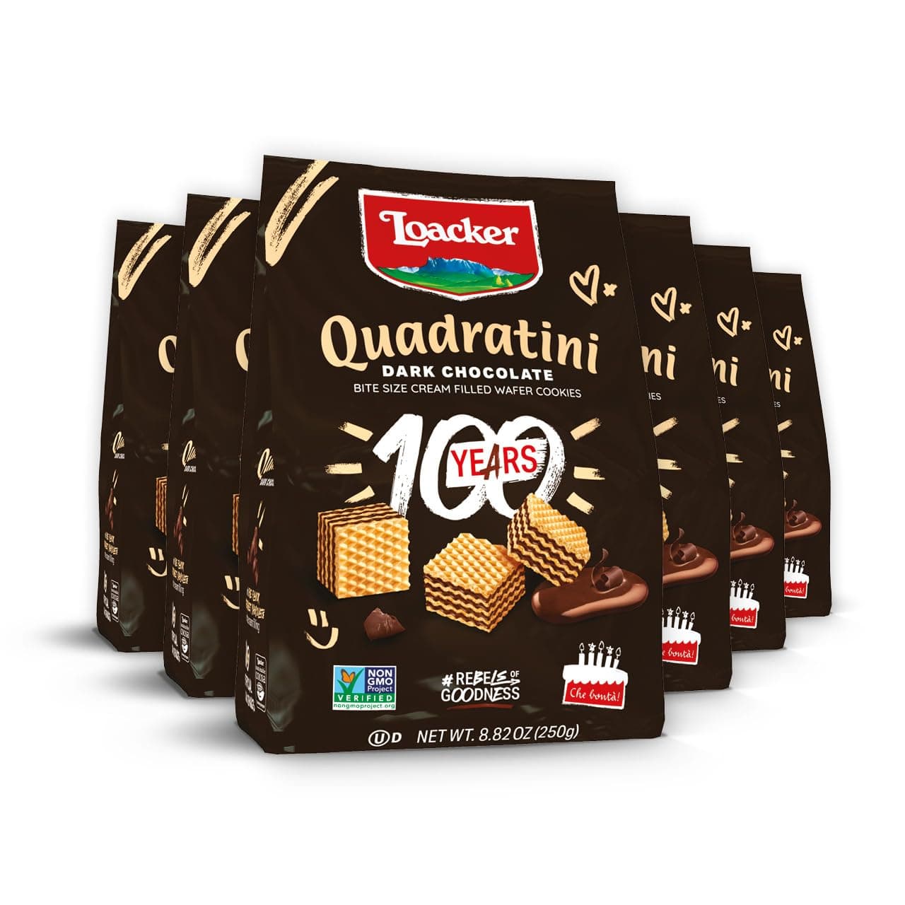 - Loacker Quadratini Dark Chocolate Wafer Cookies LARGE - 30% Less Sugar - Premium Crispy Bite Size Wafers - NON-GMO - LARGE Pack of 6