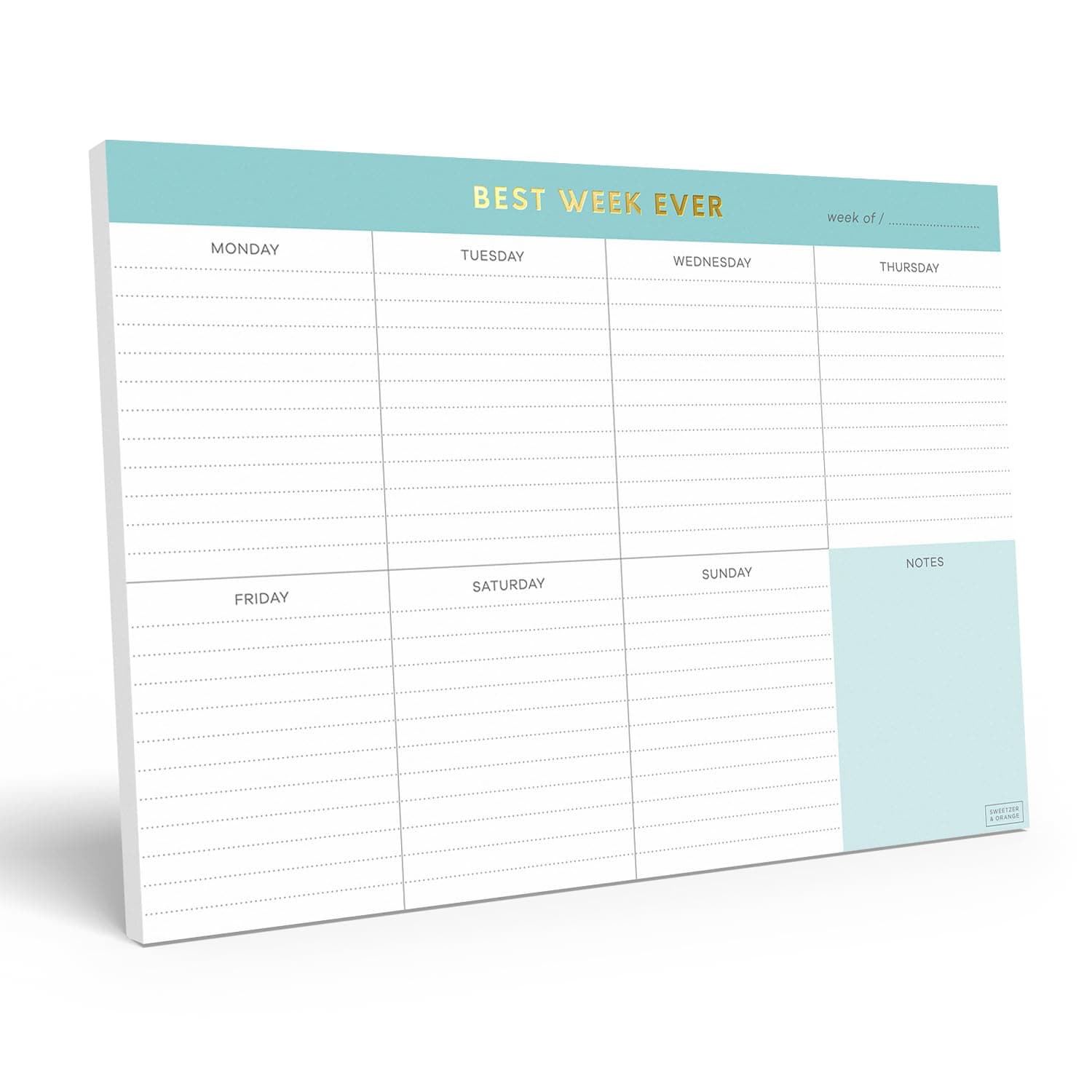 Mint and Gold Foil Weekly Planner Notepad