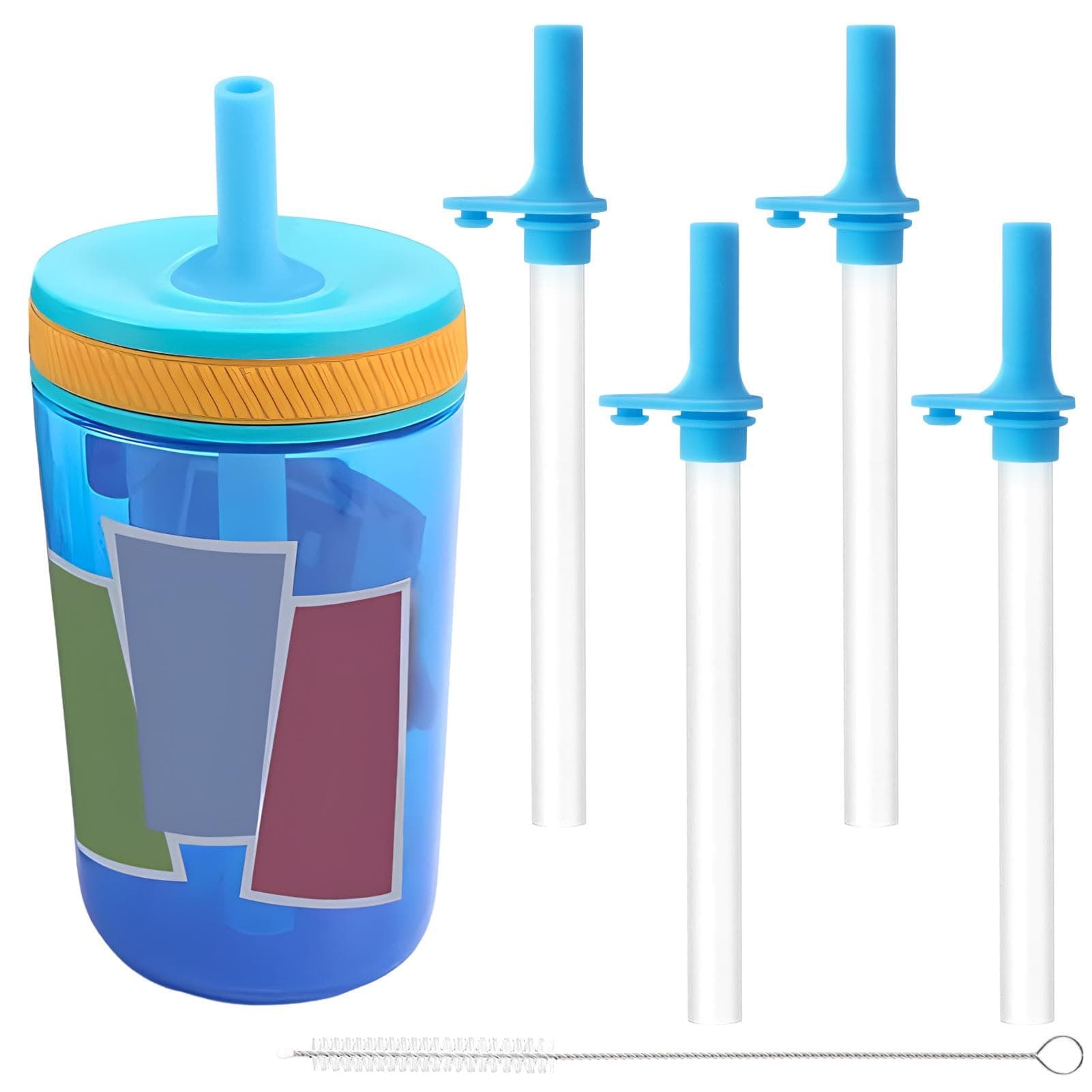 4Pcs Zak Straw Replacement,Replacement Straws and Bite Valve With Cleaning Brush Compatible with The 15 oz Tumblers and 12 oz Toddler Cups