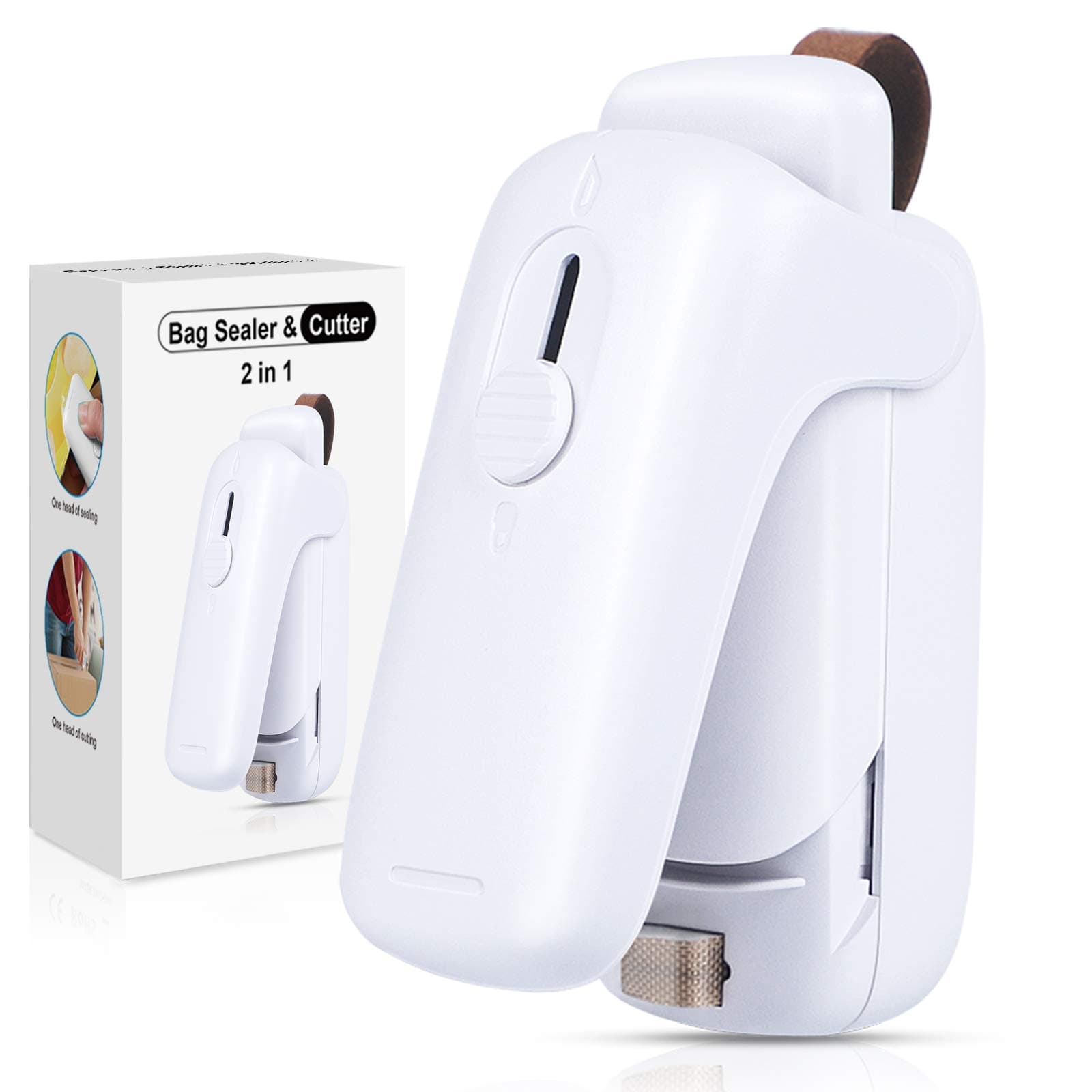 EZCO Bag Sealer Mini, Handheld Bag Heat Vacuum Sealer, 2 in 1 Heat Sealer & Cutter Portable Bag Resealer Machine for Plastic Bags Storage Food Snack Cookies Fresh (Battery Included)