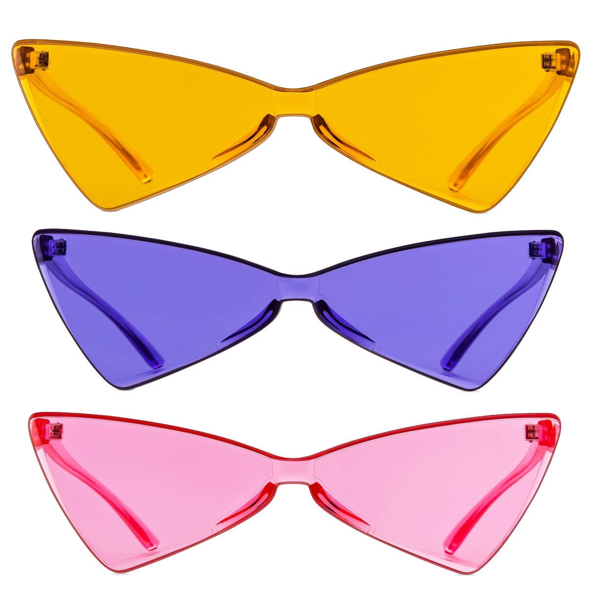Colorful One Piece Rimless Transparent Cat Eye Sunglasses for Women Tinted Candy Colored Glasses …
