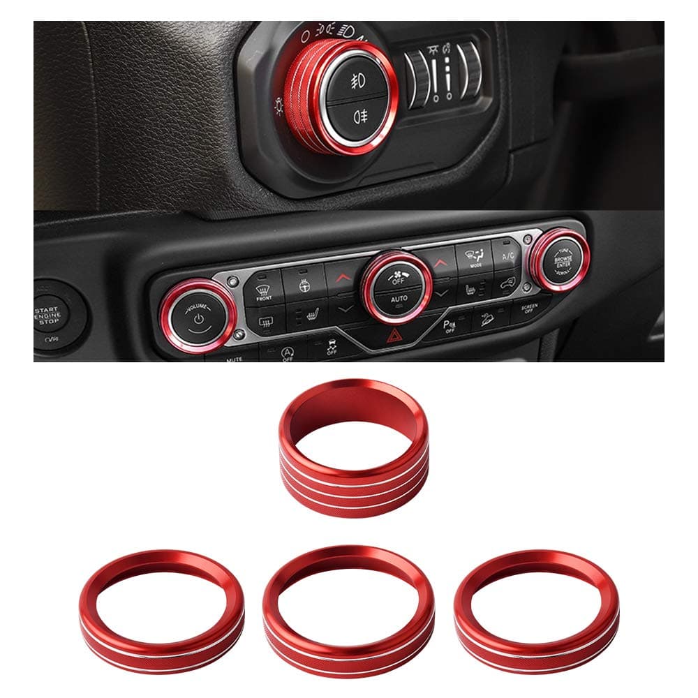 PIFOOG Interior Accessories for Jeep Wrangler Air Conditioning Accessories & Headlight Switch Button Cover Aluminum Alloy AC Button Trims for Jeep Wrangler JL 2018 2019 2020 2021 Red