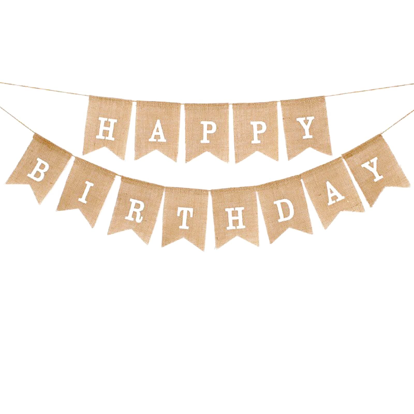 Happy Birthday Bunting Banner, 6.6 Ft Hessian Cloth Vintage Burlap Swallowtail Flag for Birthday Decorations