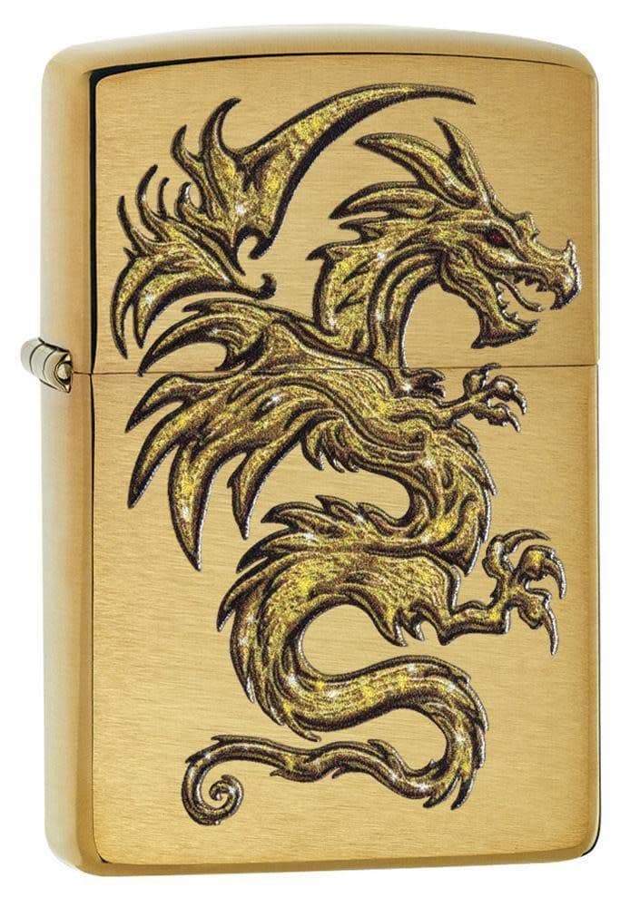 Dragon Design Brushed Brass Pocket Lighter