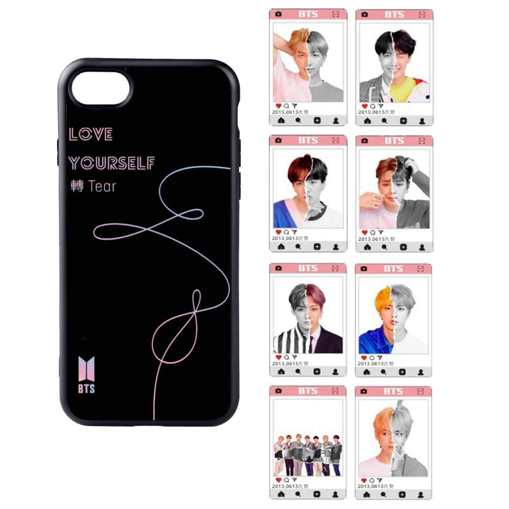 Yourstar BTS Phone Case Compatible with iPhone 7 and iPhone 8, [Love Yourself ] Cell Phone Cover, Bangtan Boys Clear Tempered Glass Back for A.R.M.Y