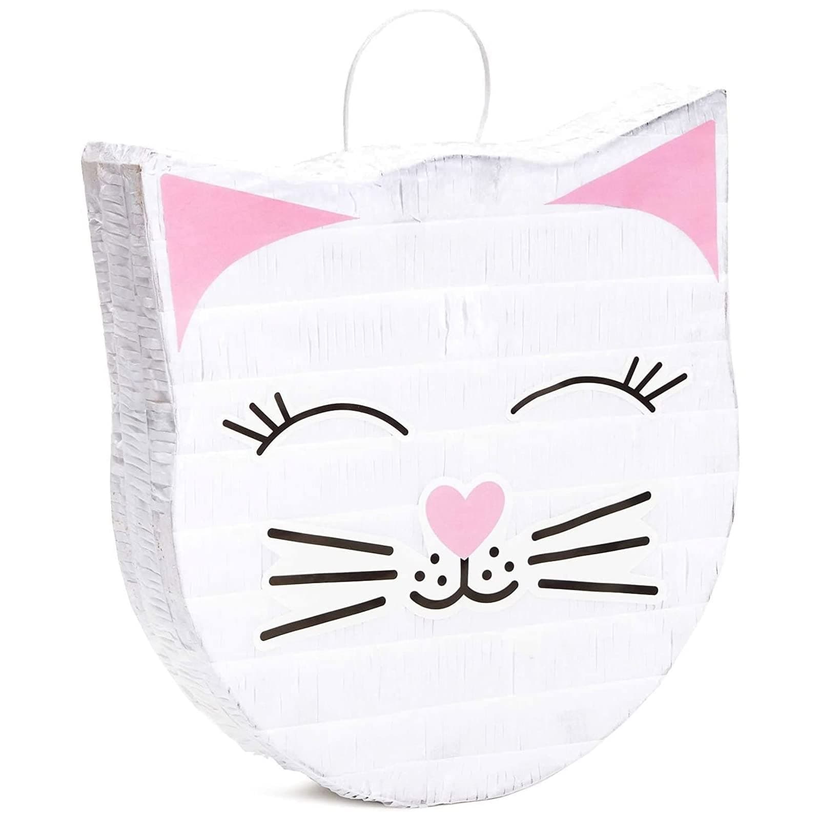 BLUE PANDA Cat Pinata - 14 x 12.8 x 3 In, White, 1 Count - Mini Pinata for Cat Birthday Decorations & Party Supplies, Pastel Birthday Decor & Rainbow Party Decor