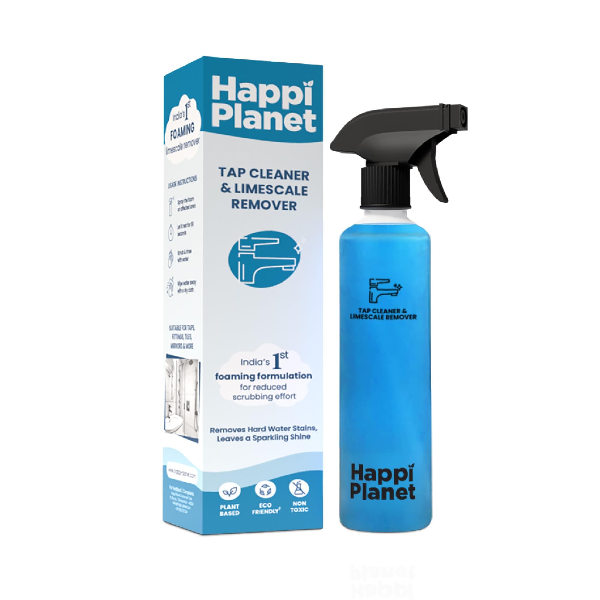 Happi Planet | Tap Cleaner & Limescale Remover | India’s 1st Foaming Formulation for Reduced Scrubbing Effort | 500ml | Suitable for Bathroom, Tap, Shower, Tiles, Mirrors | Non Toxic & Eco-Friendly