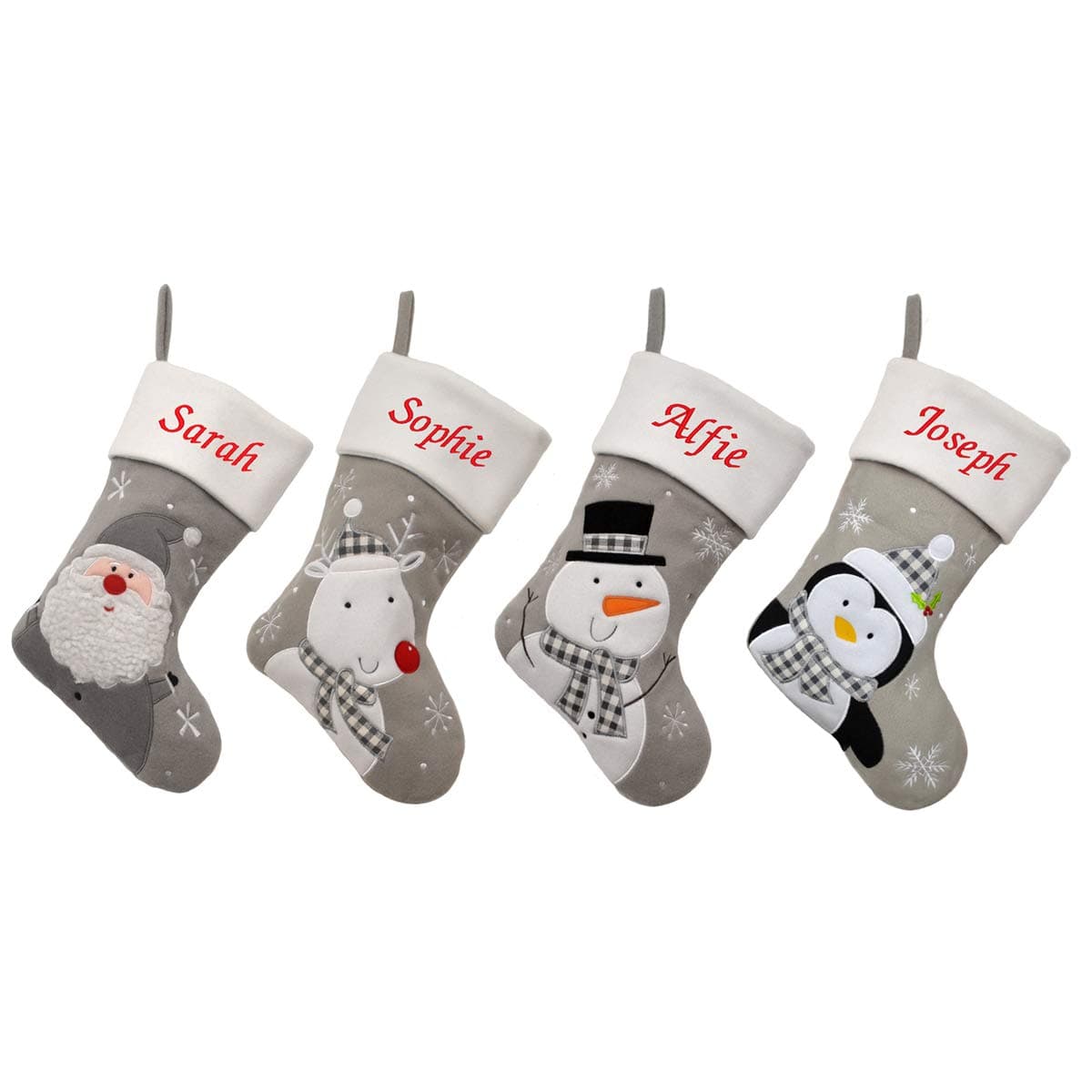 D3 Personalised Embroidered Silver Luxury Deluxe Christmas Stockings (Penguin)