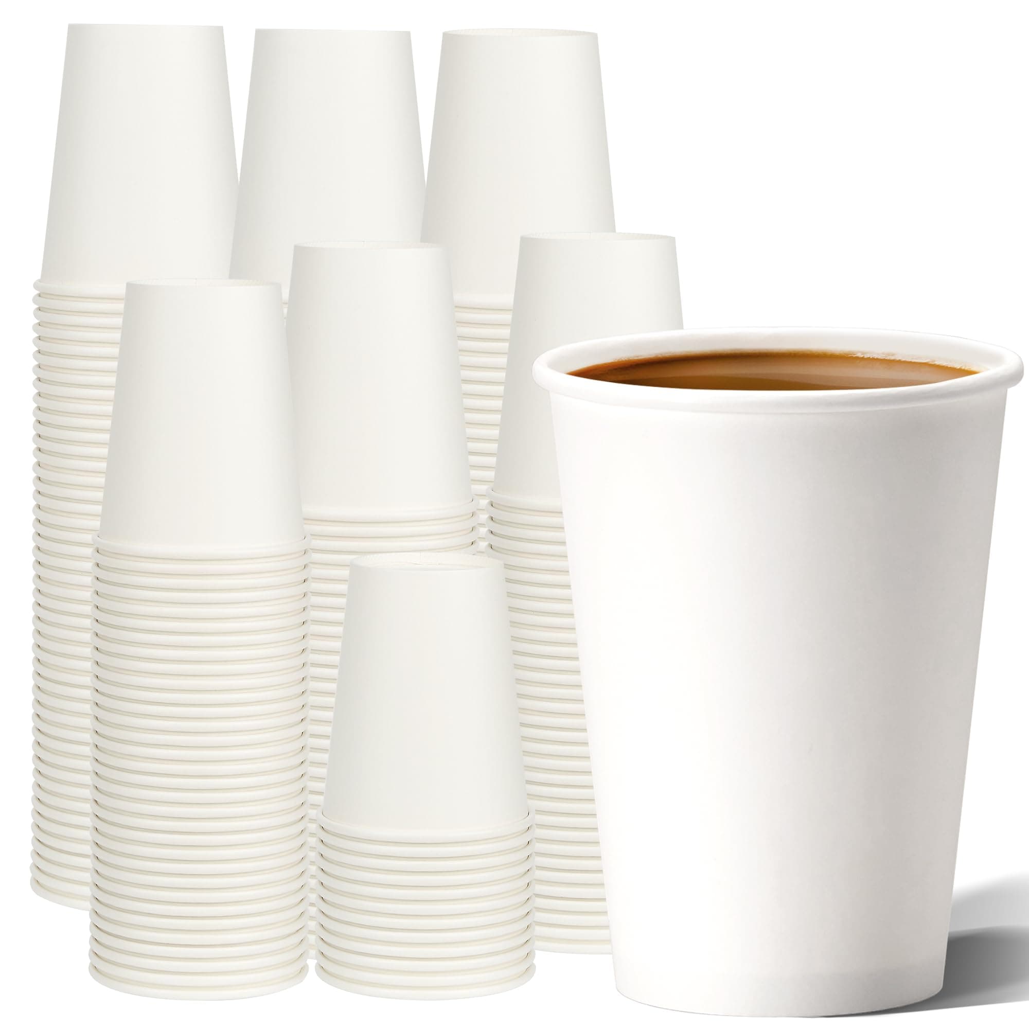 Disposable Paper Cups 12 oz [100 Pack], White Hot Coffee Cups, 12 oz Paper Coffee Cups, Thickened Design for Cafes, Bistros, Parties, and Events
