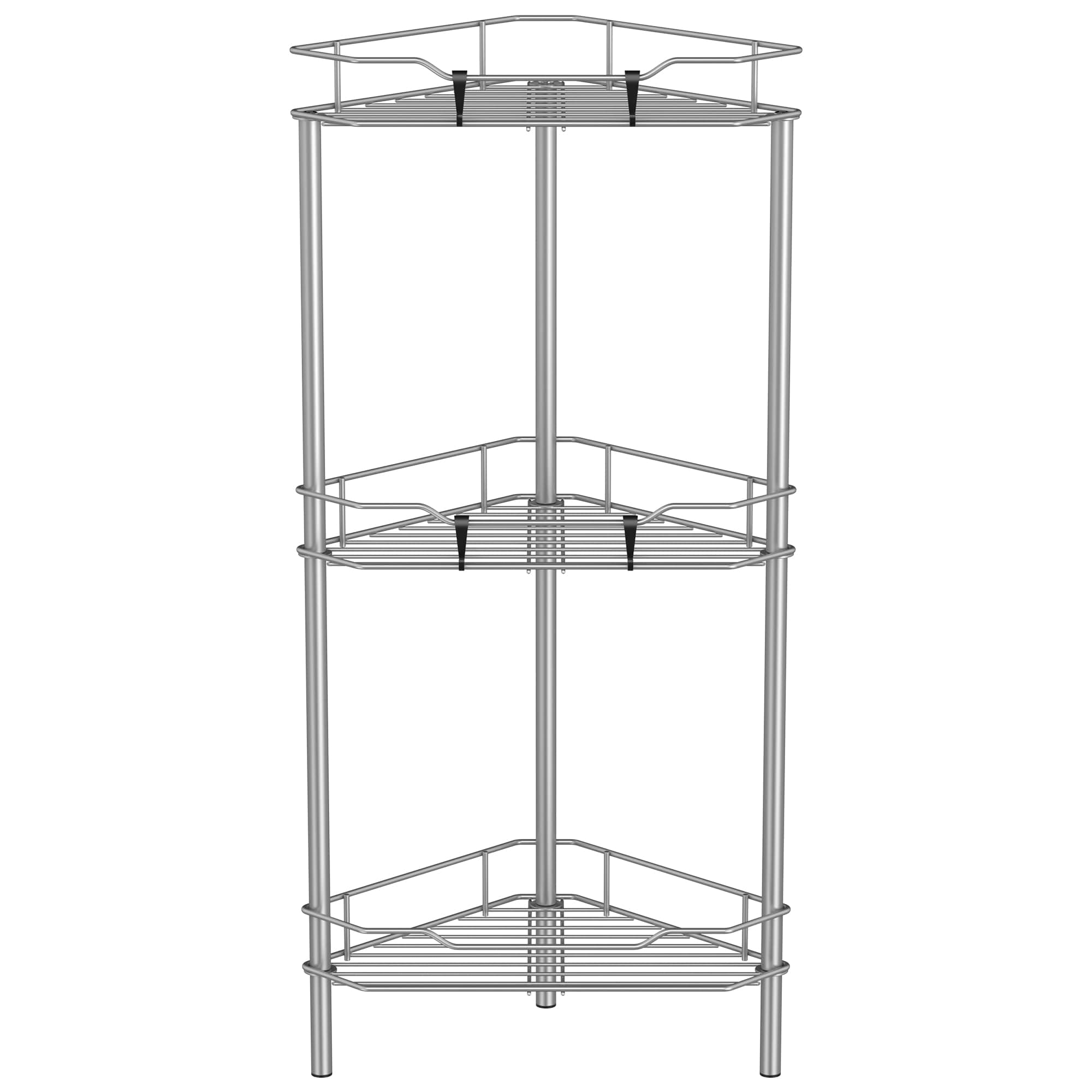 HuggieGems 3 Tier Floor Standing Corner Shower Caddy Organizer Shelf with Hooks, Bathroom Shelves Stand Rack, Gray