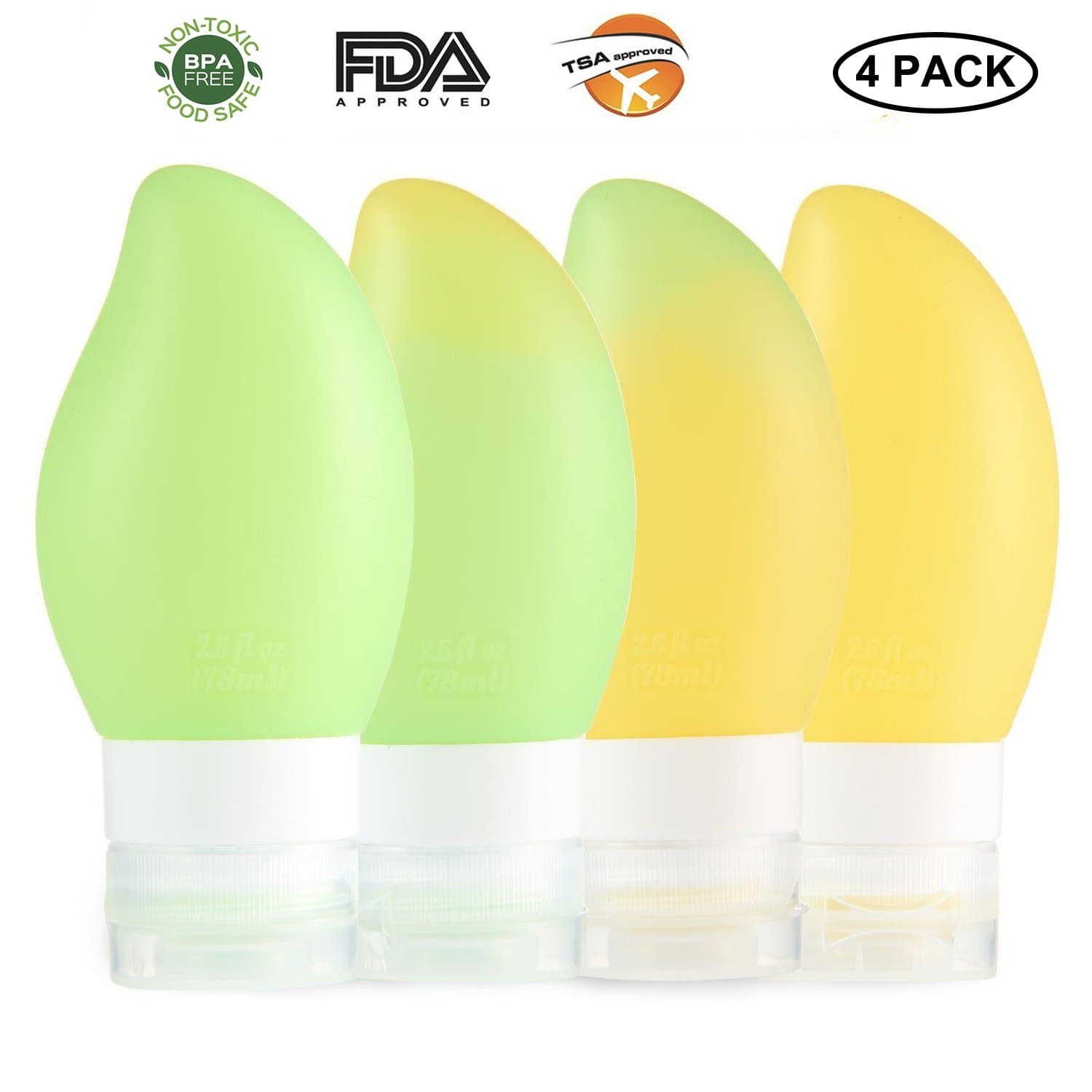 BNY Travel Bottle Set Leakproof Silicone Travel Bottle Kits Mango Shaped Travel Bottle Set BPA Free (Yello-Mango)